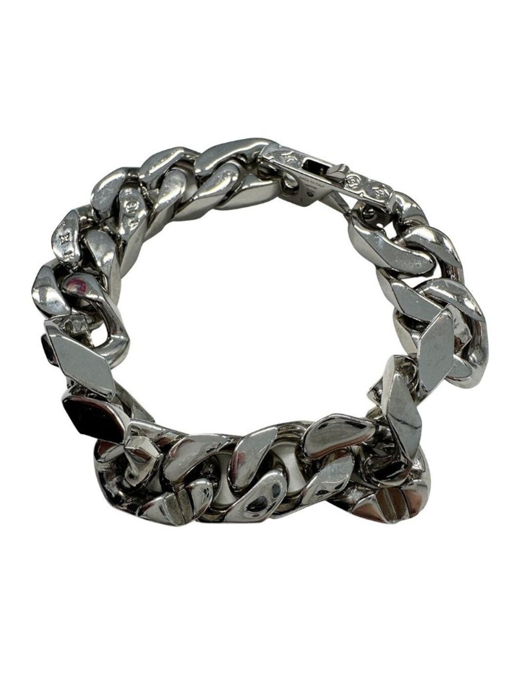 Louis Vuitton Bracelet Metal Leather LV Chain Links Silver